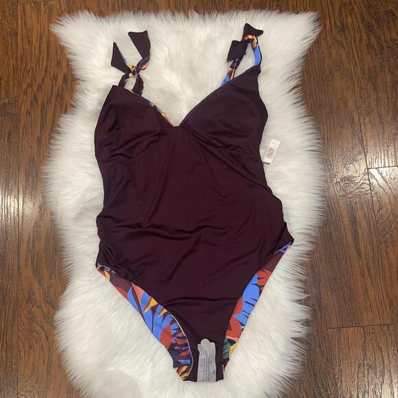 New CACHE COEUR Maternity MALIBU REVERSIBLE Floral & Solid ONE-PIECE SWIMSUIT XL - Picture 9 of 11